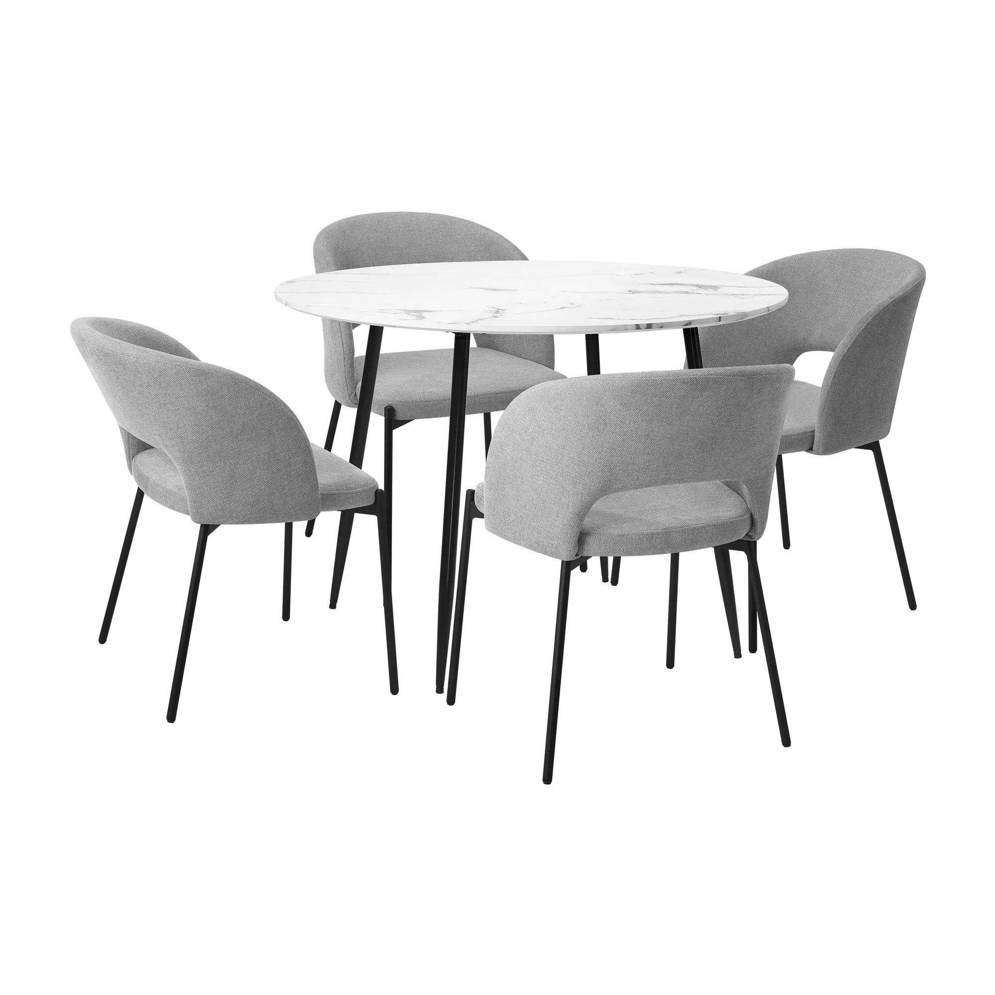 Oikiture 110cm Round Dining Table with 4PCS Dining Chairs Fabric Grey