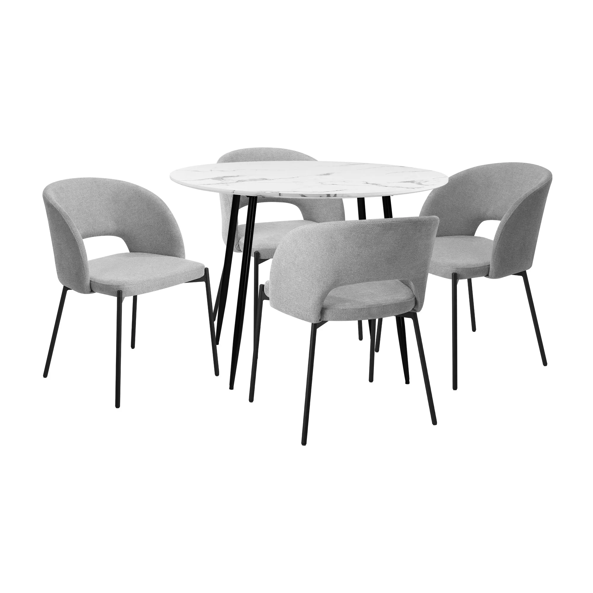 Oikiture 110cm Round Dining Table with 4PCS Dining Chairs Fabric Grey