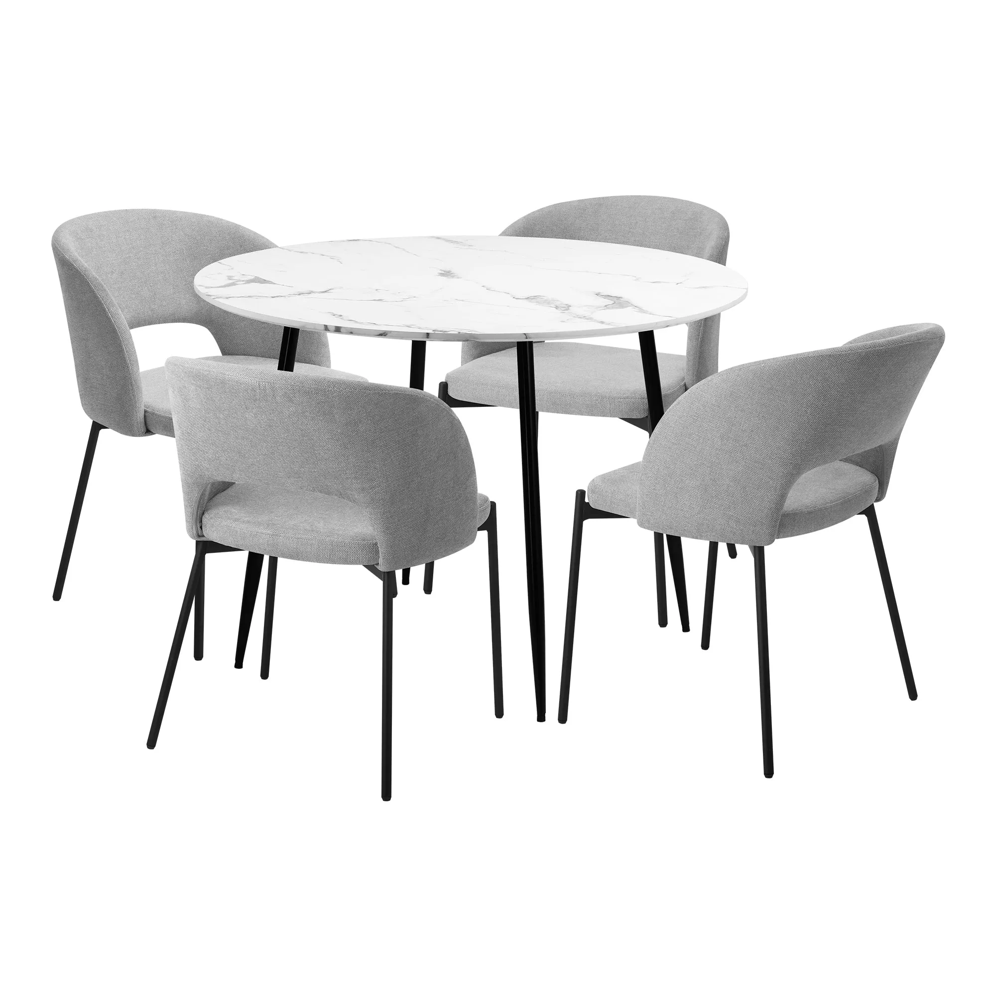 Oikiture 110cm Round Dining Table with 4PCS Dining Chairs Fabric Grey