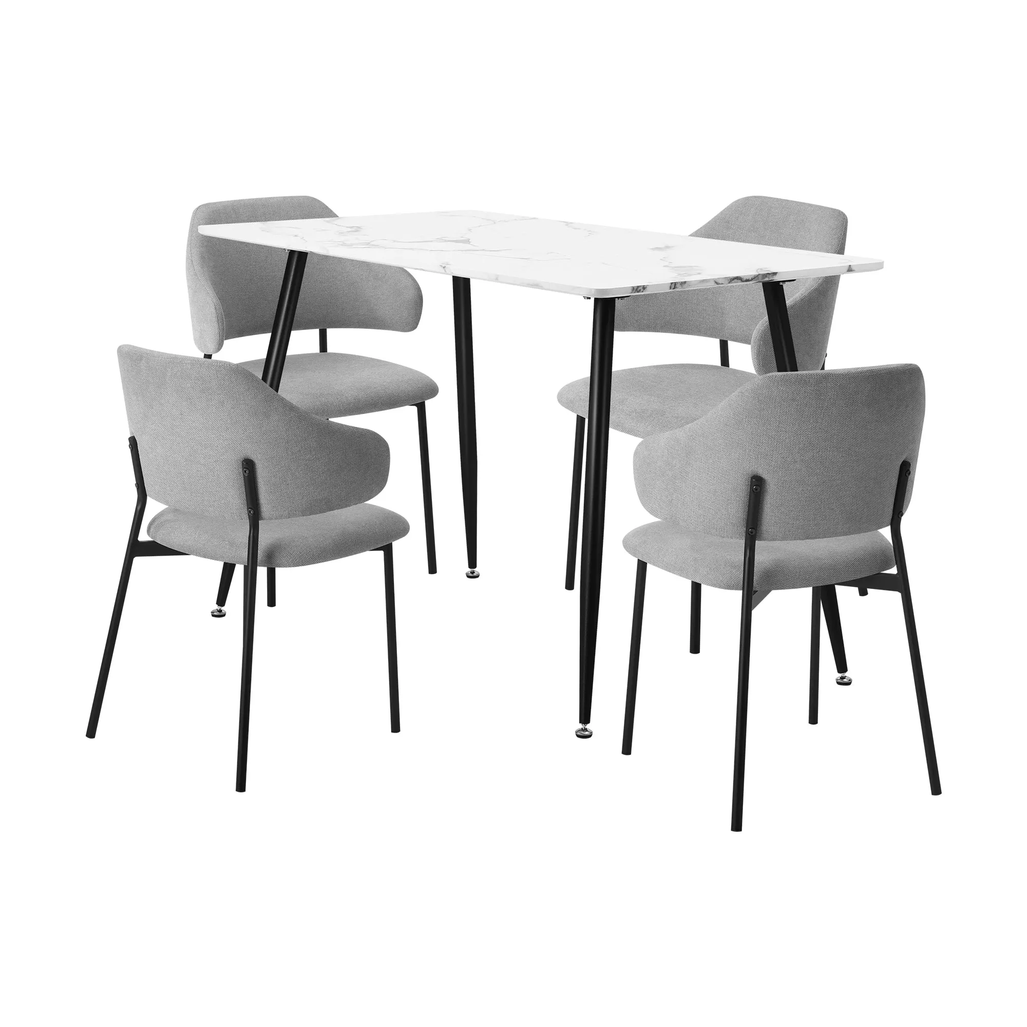 Oikiture 120cm Rectangle Dining Table with 4PCS Dining Chairs Fabric Grey