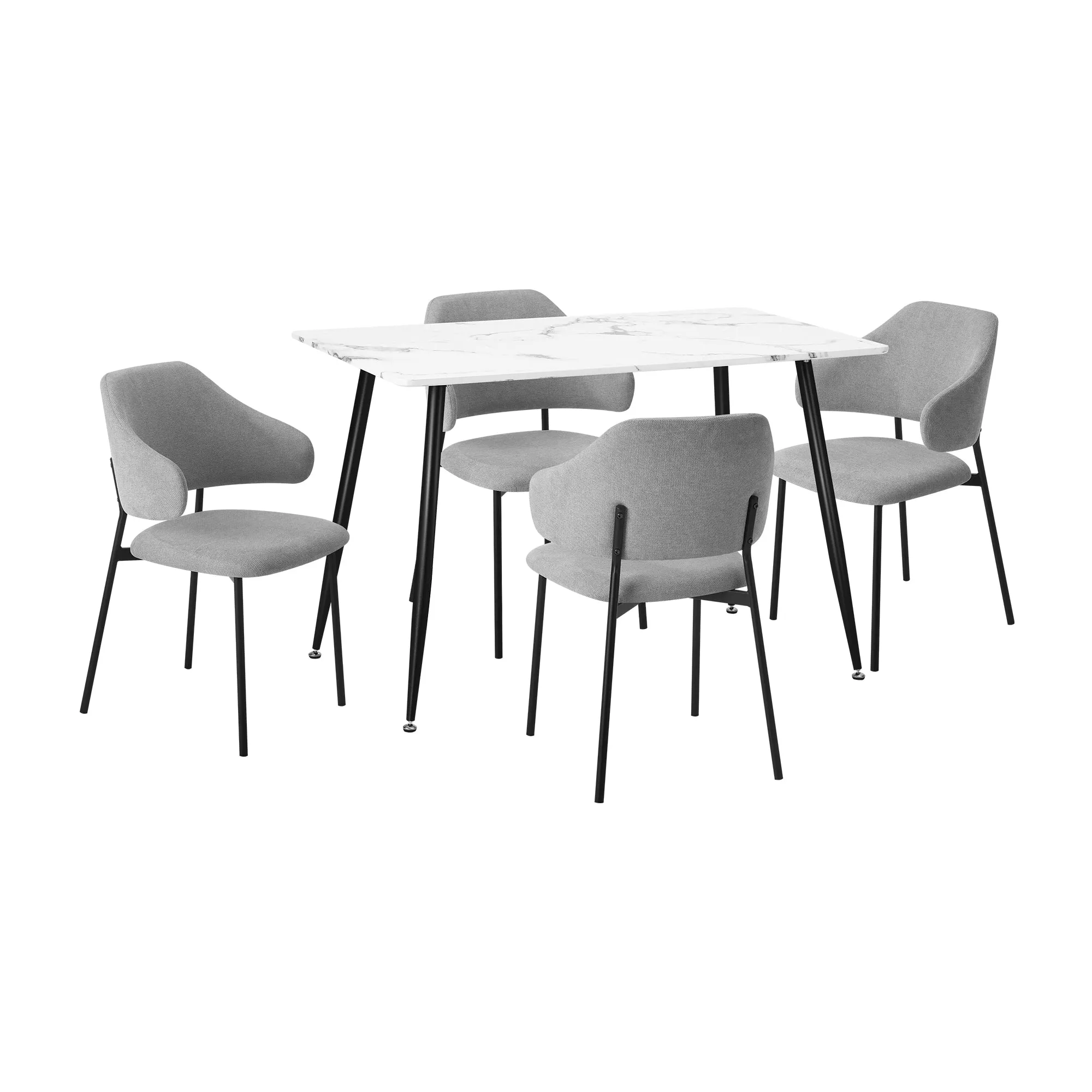 Oikiture 120cm Rectangle Dining Table with 4PCS Dining Chairs Fabric Grey