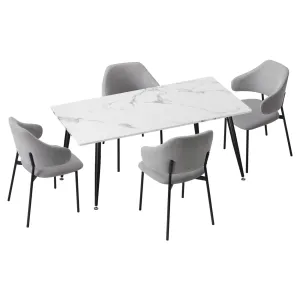 Oikiture 120cm Rectangle Dining Table with 4PCS Dining Chairs Fabric Grey