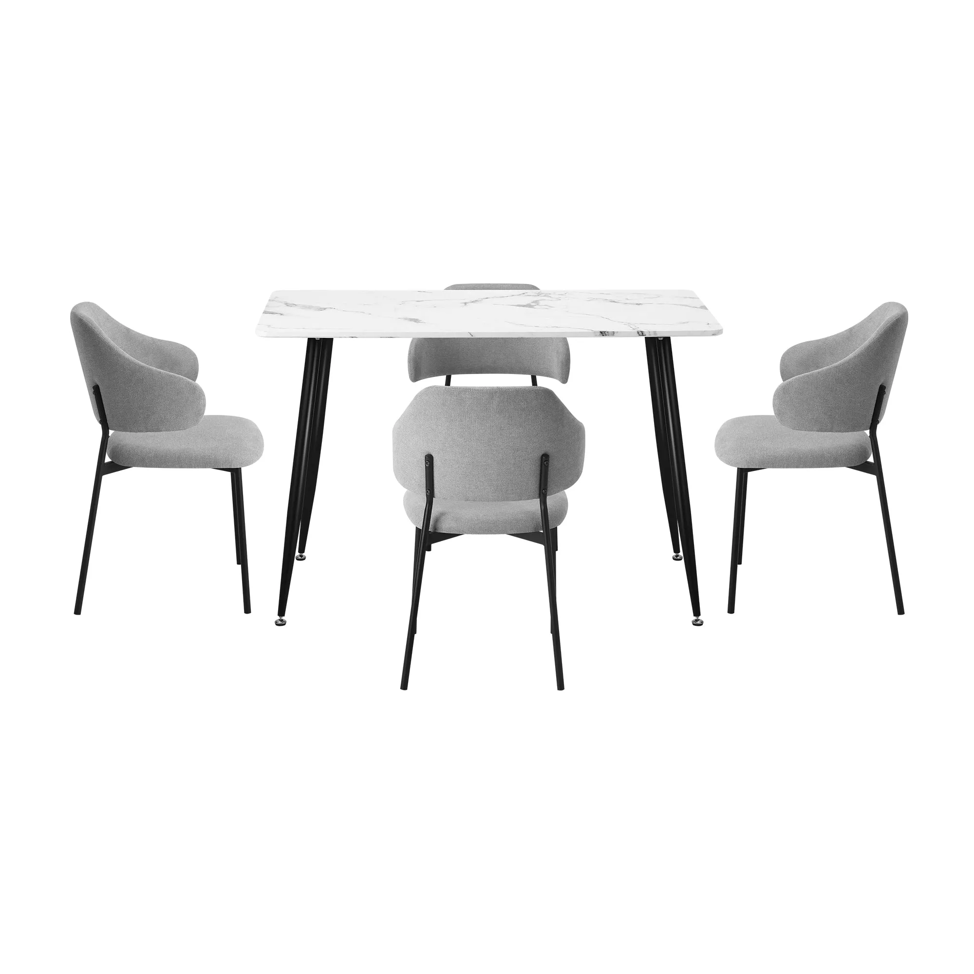 Oikiture 120cm Rectangle Dining Table with 4PCS Dining Chairs Fabric Grey