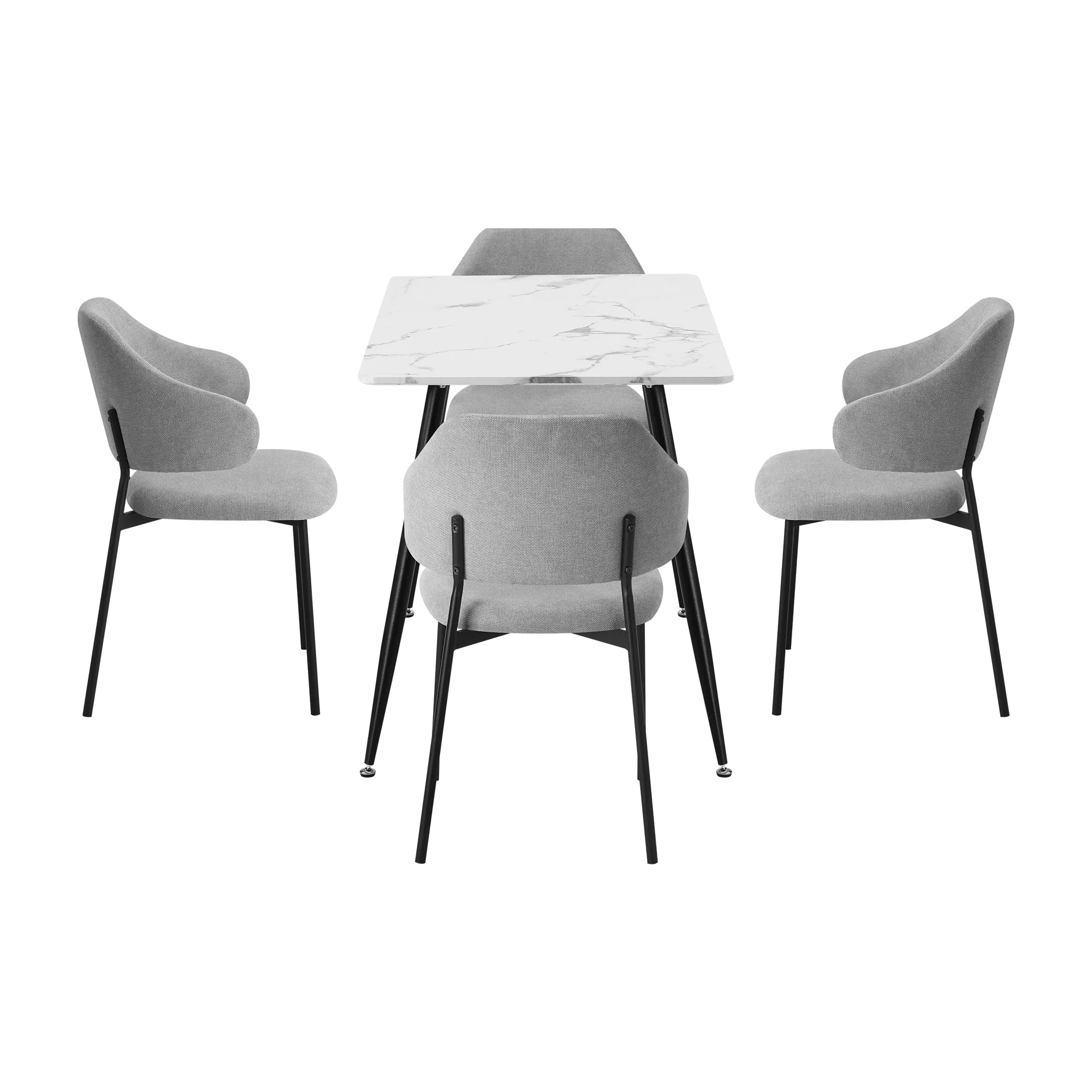 Oikiture 120cm Rectangle Dining Table with 4PCS Dining Chairs Fabric Grey