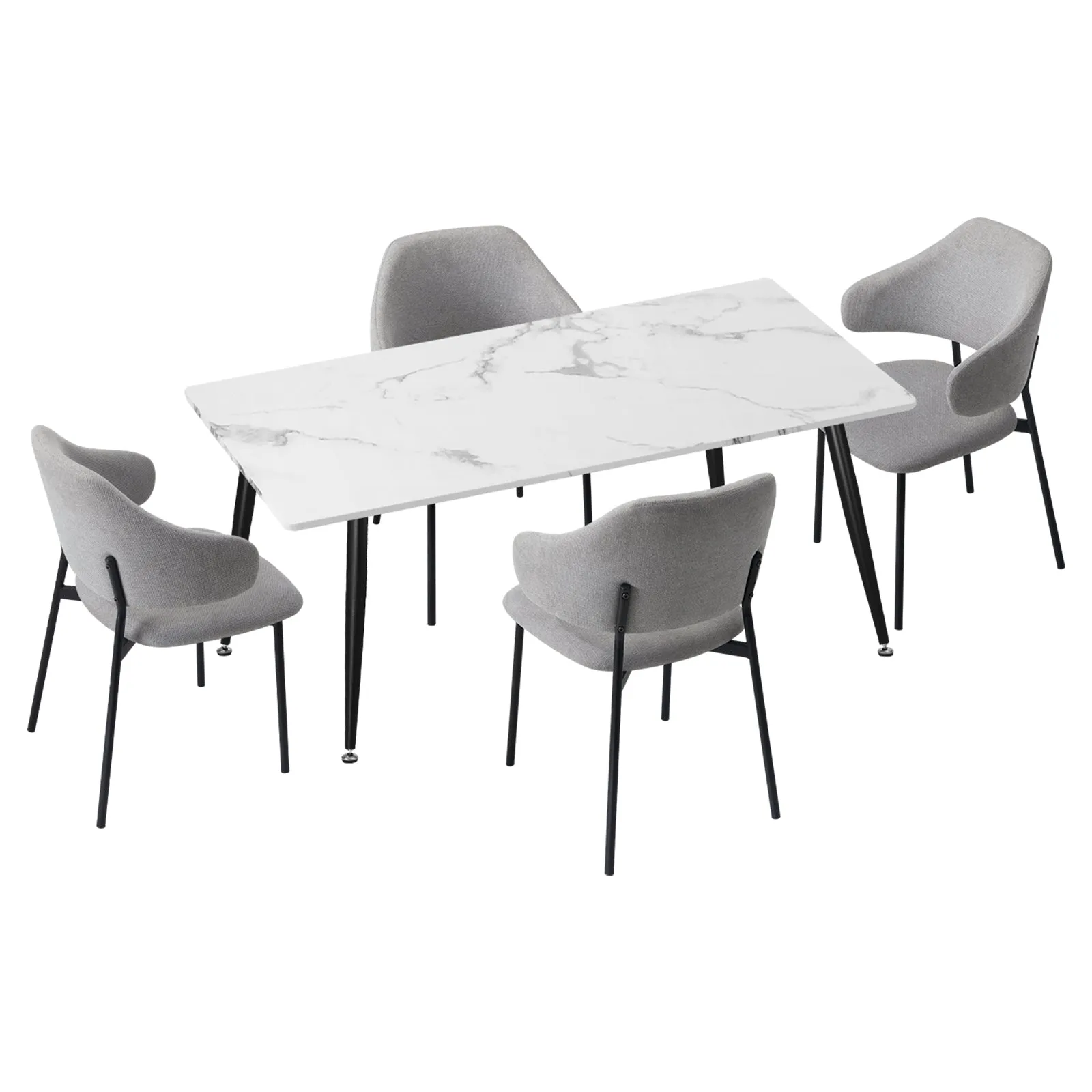 Oikiture 120cm Rectangle Dining Table with 4PCS Dining Chairs Fabric Grey