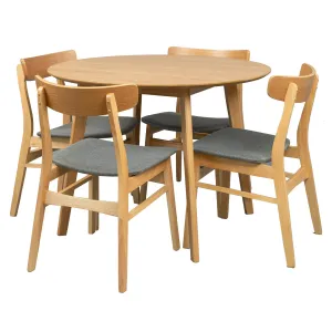 Oscar 5pc Dining Set 100cm Round Table 4 Chair Fabric Seat Scandinavian Style