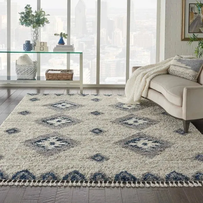 Oslo Shag OSL03 Ivory/Blue Rug