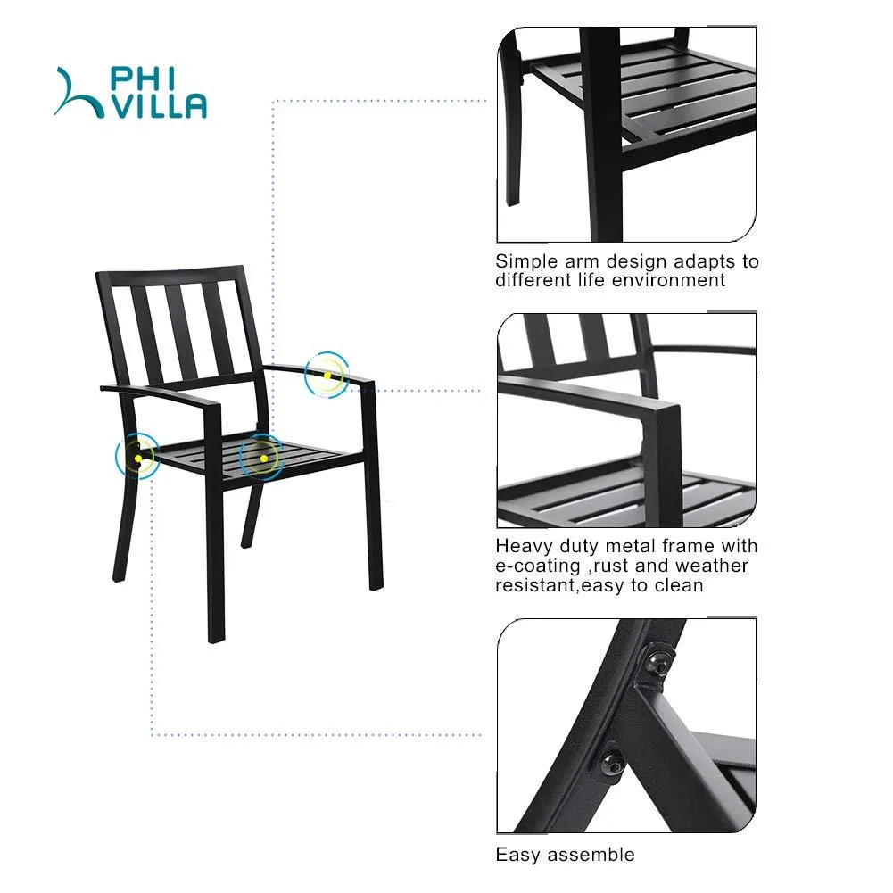 PHI VILLA 7-Piece Patio Dining Set 6 Stackable Chairs and Rectangle Table