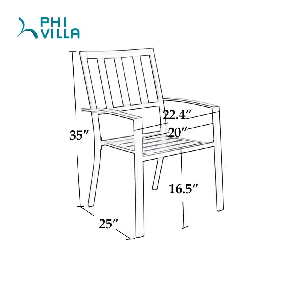 PHI VILLA 7-Piece Patio Dining Set 6 Stackable Chairs and Rectangle Table