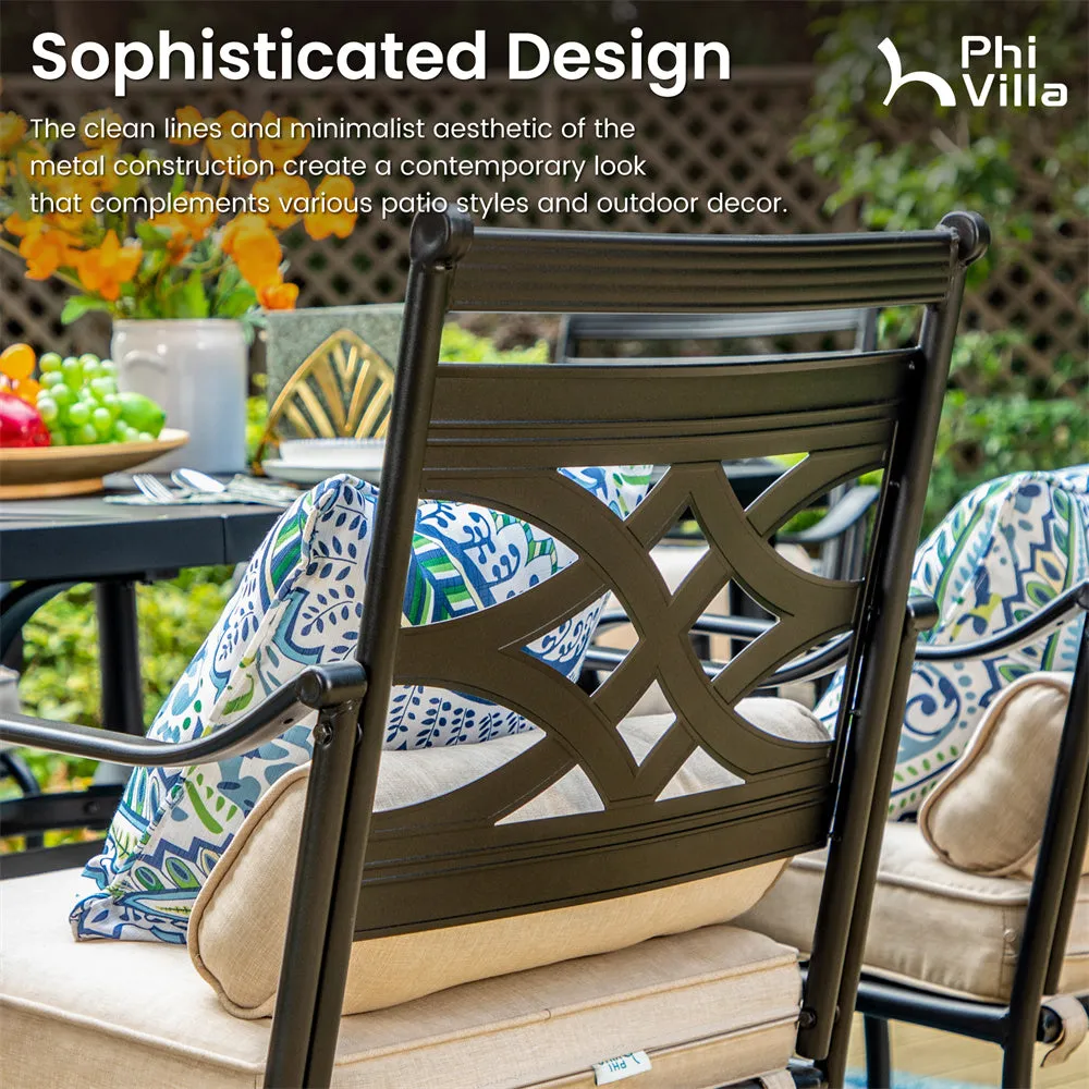 PHI VILLA 7 Piece Patio Dining Set with Acacia Wood Table & Steel Fixed Chairs