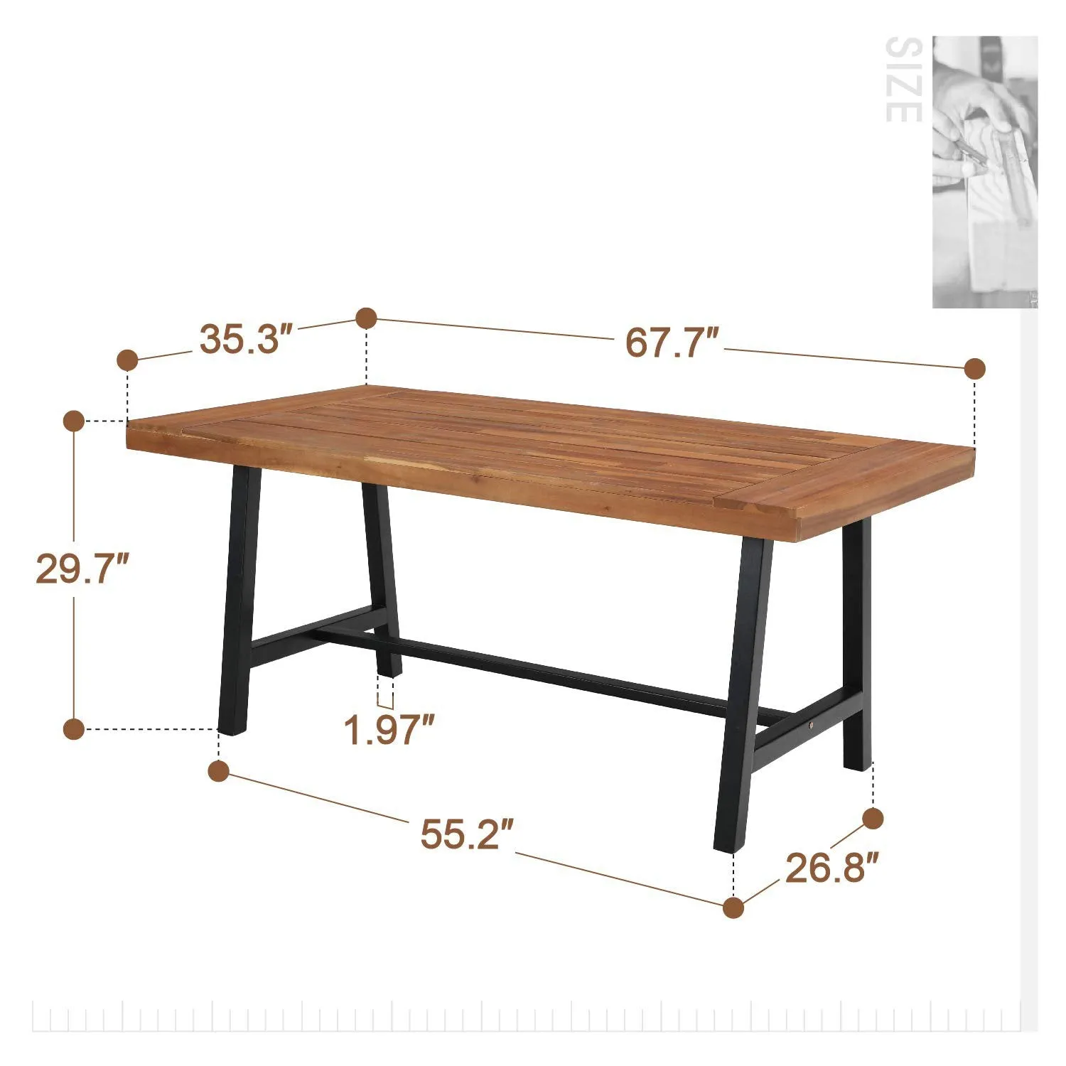 PHI VILLA 7 Piece Patio Dining Set with Acacia Wood Table & Steel Fixed Chairs