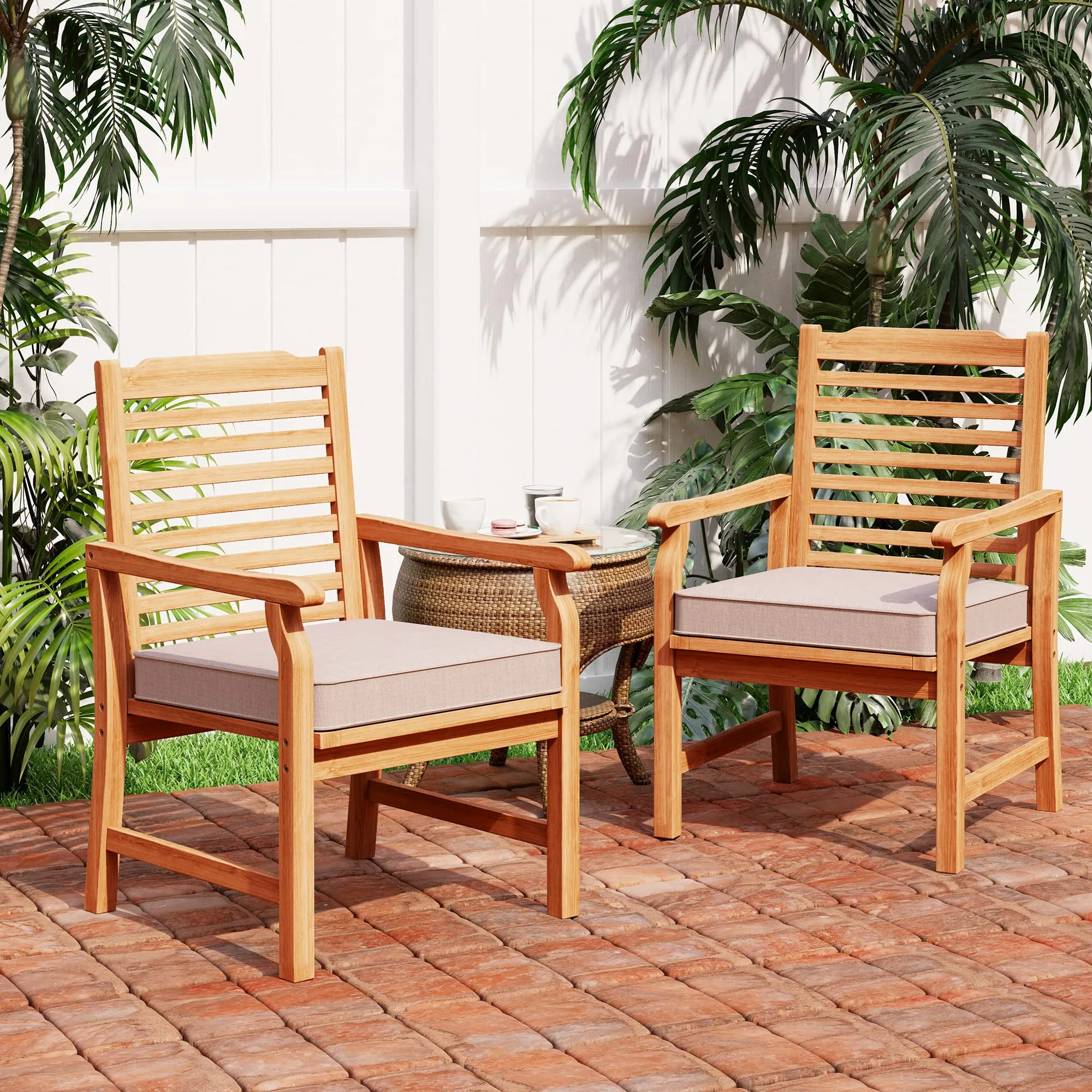 PHI VILLA Acacia Wood Patio Dining Chairs with Cushions