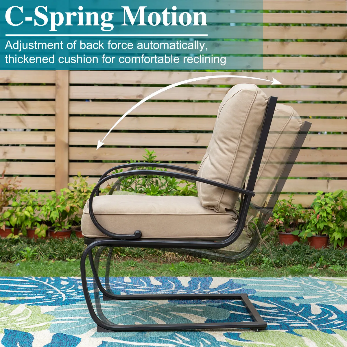 PHI VILLA C-Spring Metal Cushioned Lounge Chairs