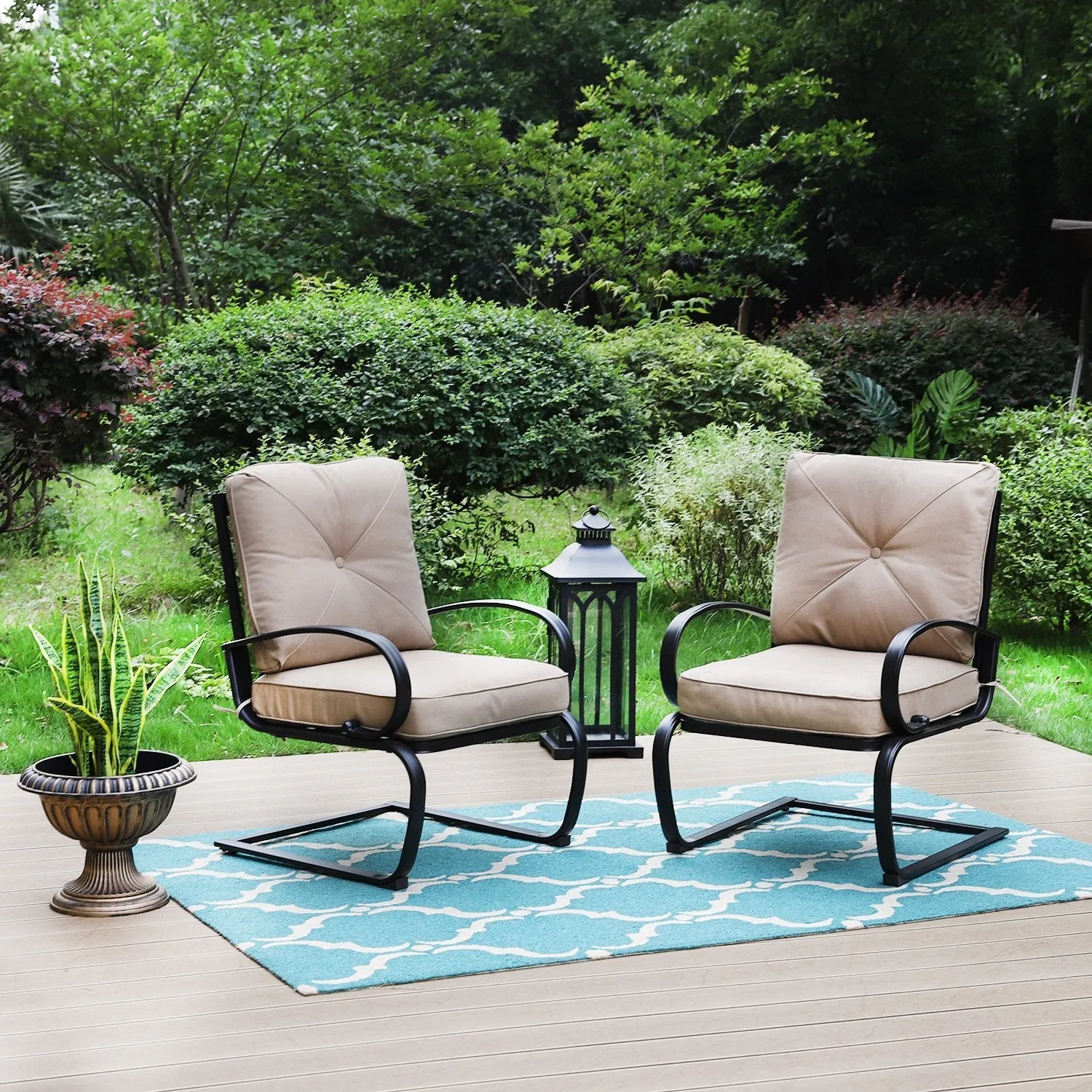 PHI VILLA C-Spring Metal Cushioned Lounge Chairs