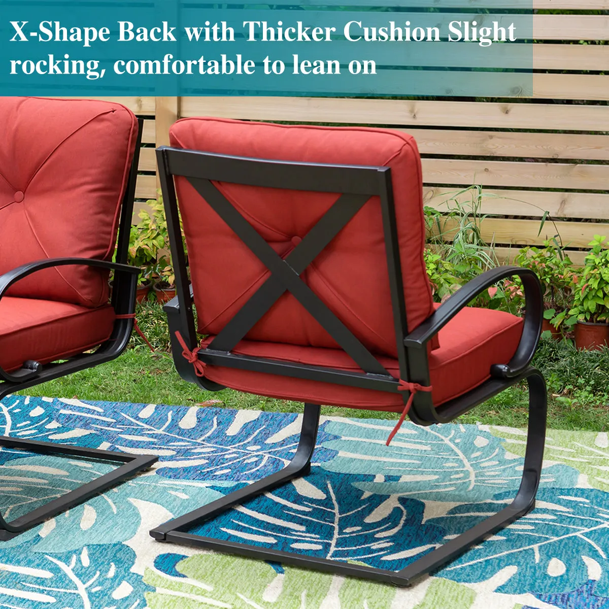 PHI VILLA C-Spring Metal Cushioned Lounge Chairs