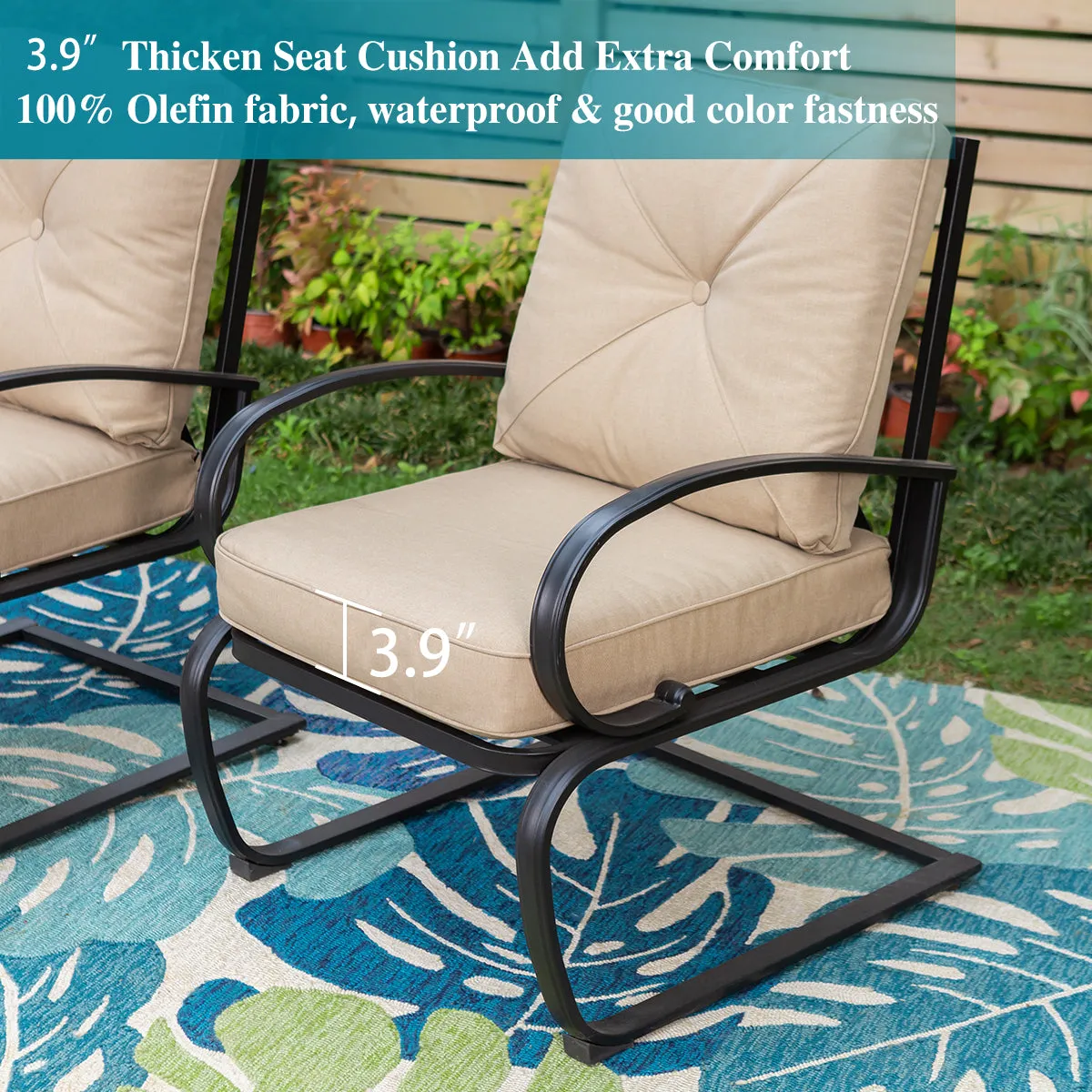 PHI VILLA C-Spring Metal Cushioned Lounge Chairs