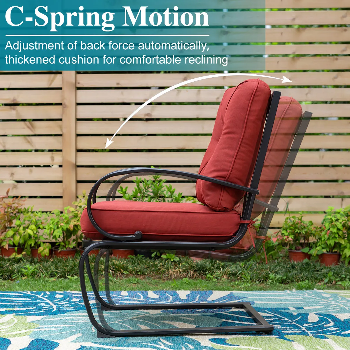 PHI VILLA C-Spring Metal Cushioned Lounge Chairs