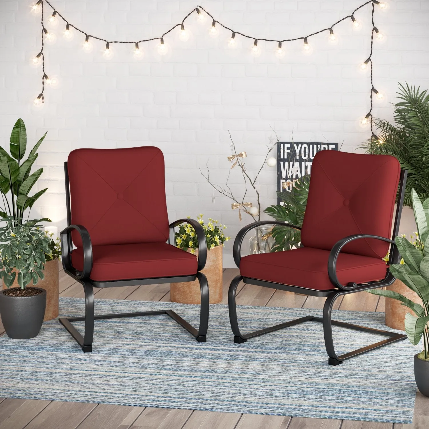 PHI VILLA C-Spring Metal Cushioned Lounge Chairs