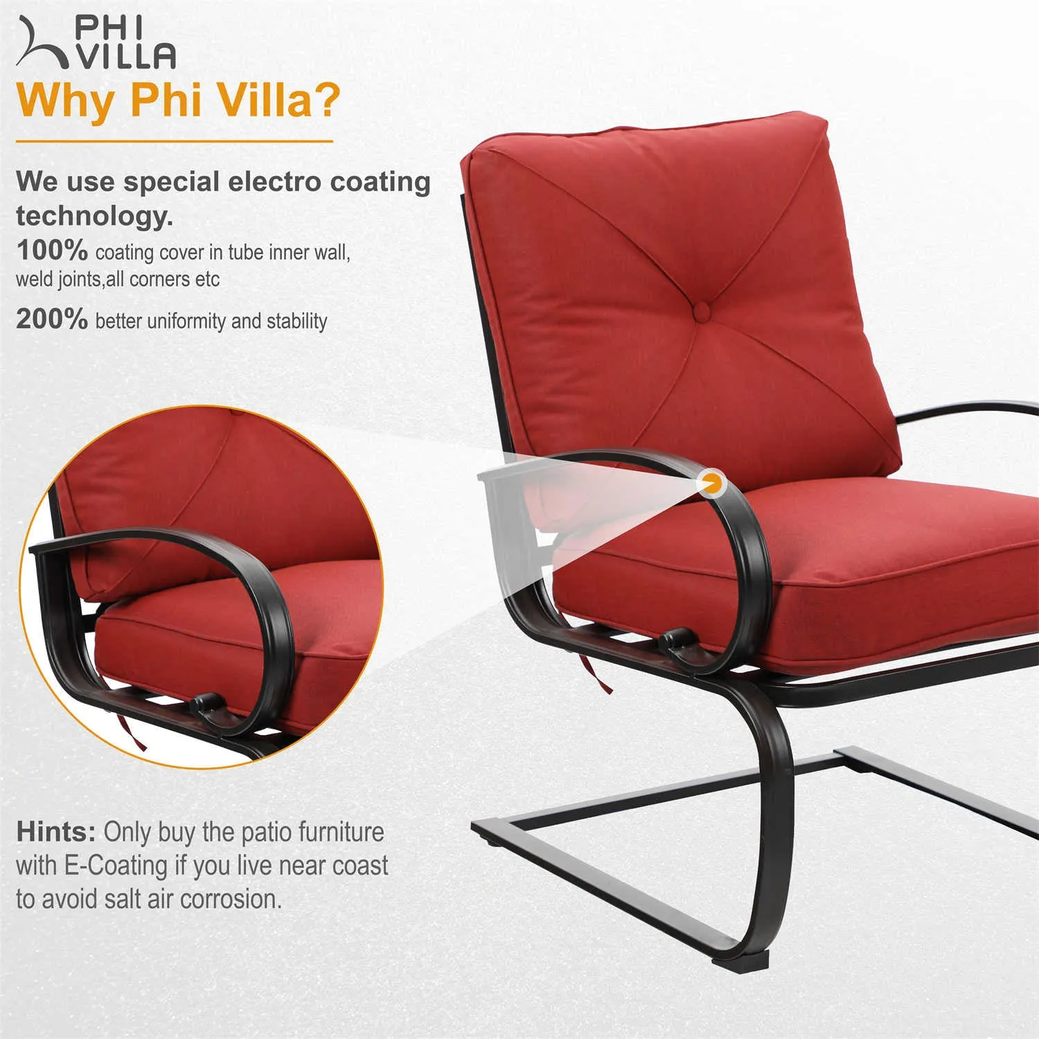 PHI VILLA C-Spring Metal Cushioned Lounge Chairs