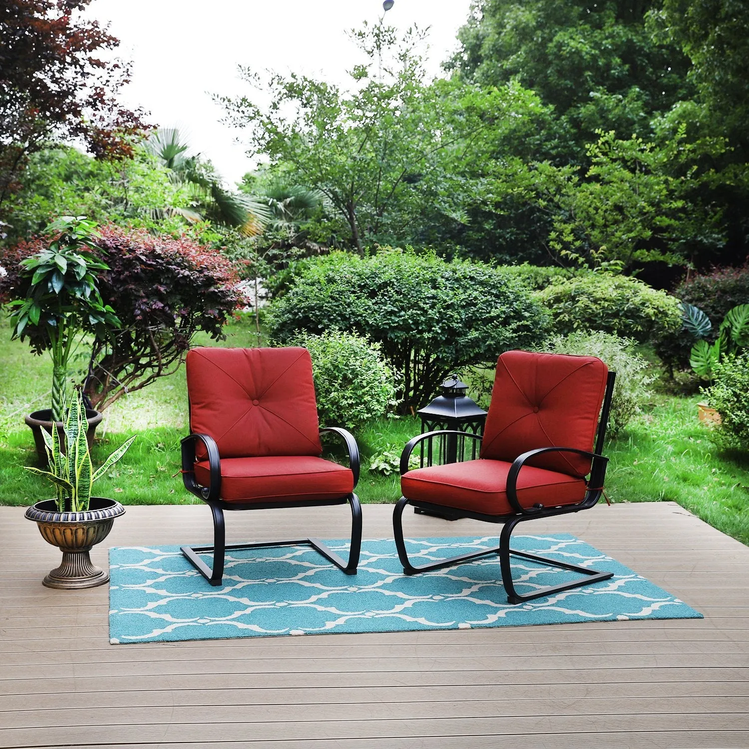 PHI VILLA C-Spring Metal Cushioned Lounge Chairs