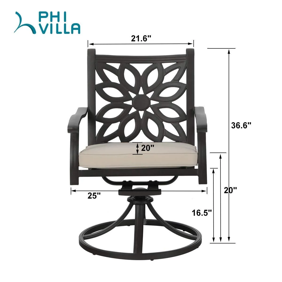 PHI VILLA Cast Aluminum Patio Dining Chairs