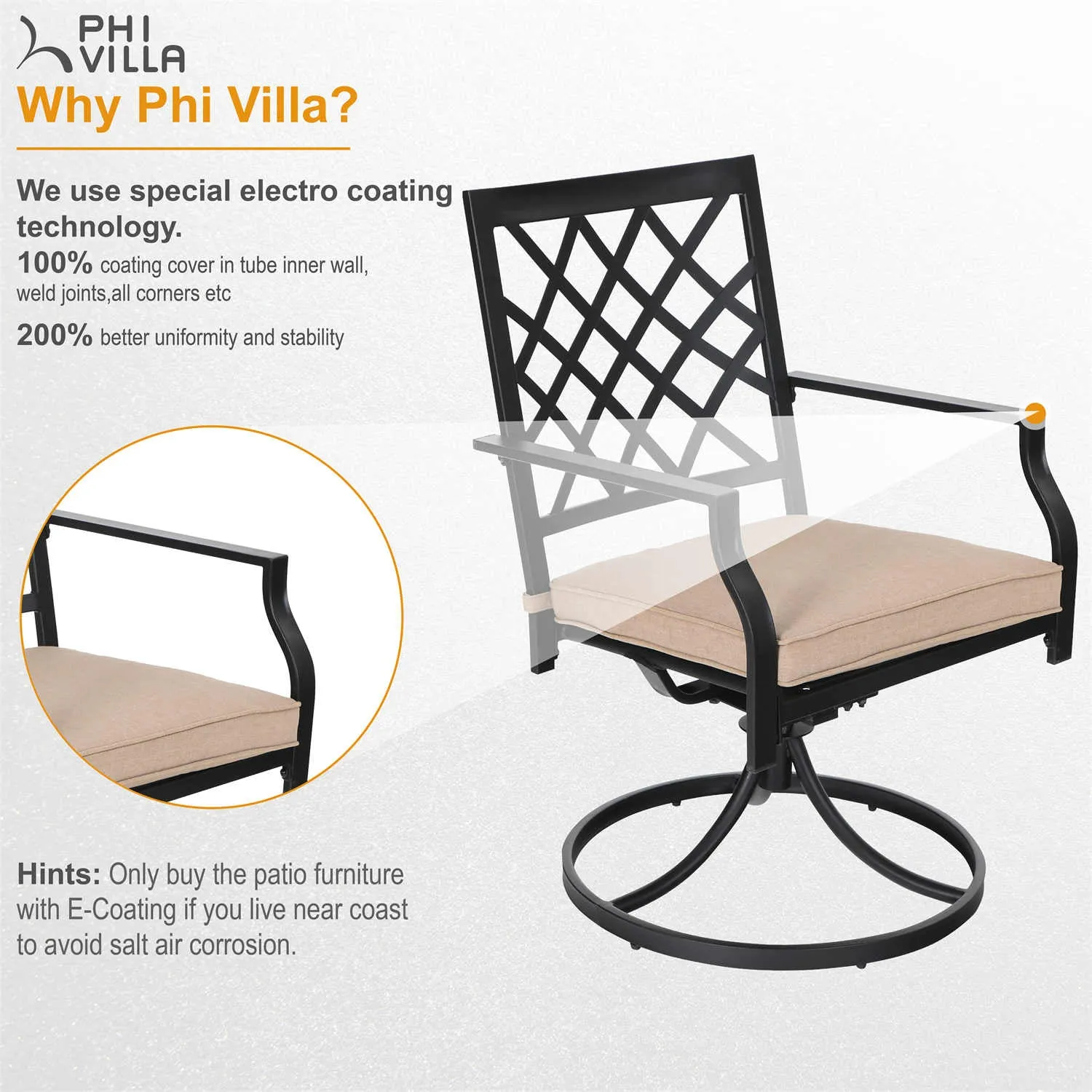 Phi Villa Outdoor Metal Dining Chairs fits Garden Backyard Chairs Furniture - Set of 2