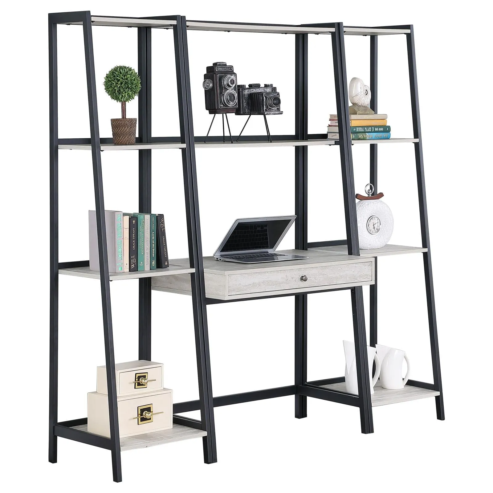 Pinckard 3-piece Ladder Desk Set Grey Stone and Black