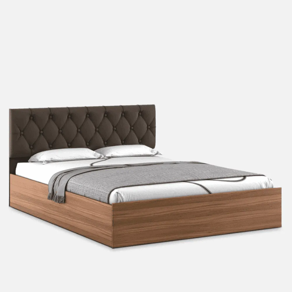 Quilt Plus Upholstered Bed with Storage in Brown Finish