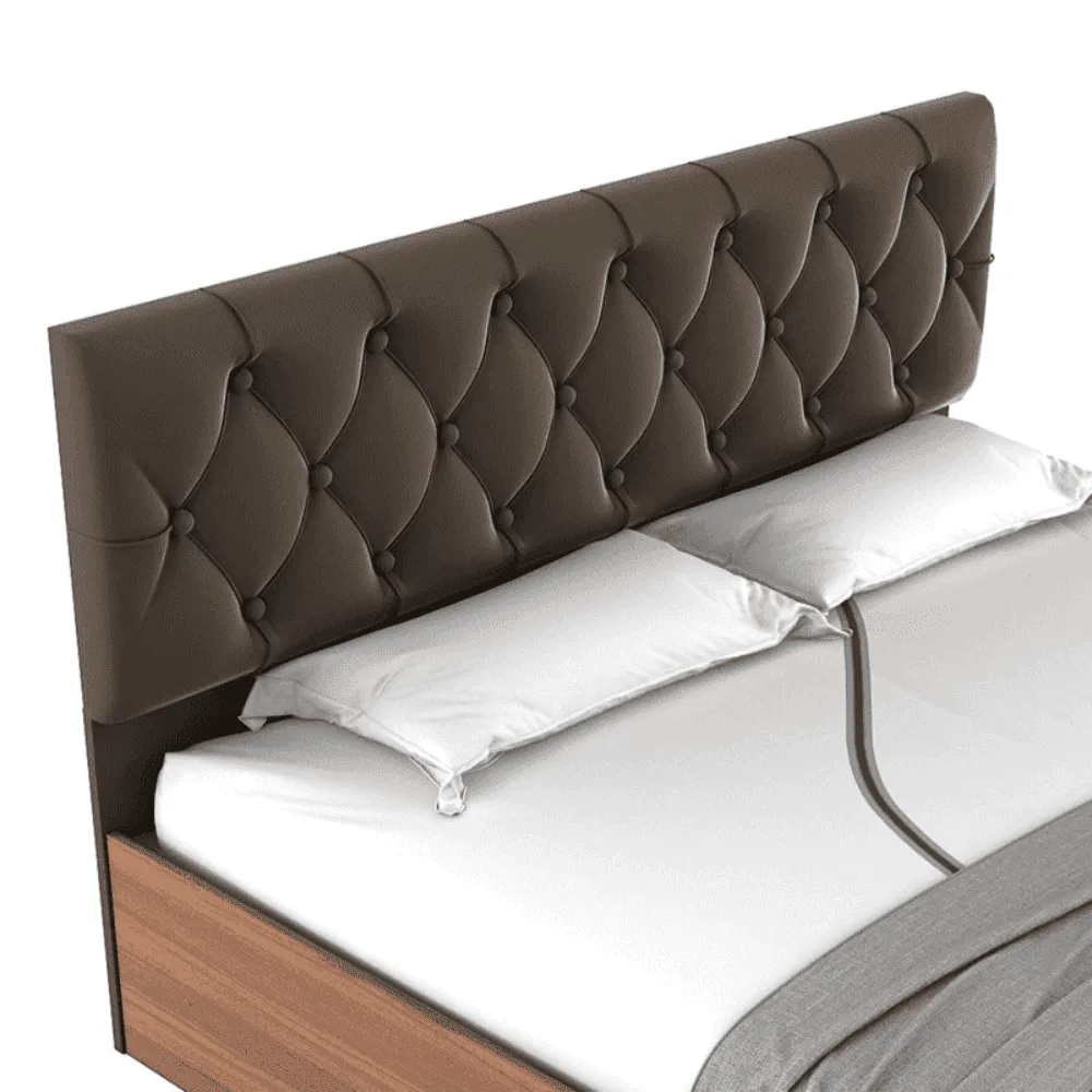 Quilt Plus Upholstered Bed with Storage in Brown Finish