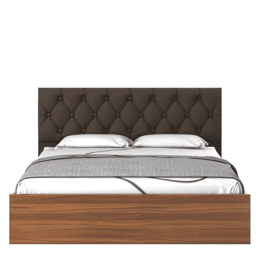 Quilt Plus Upholstered Bed with Storage in Brown Finish