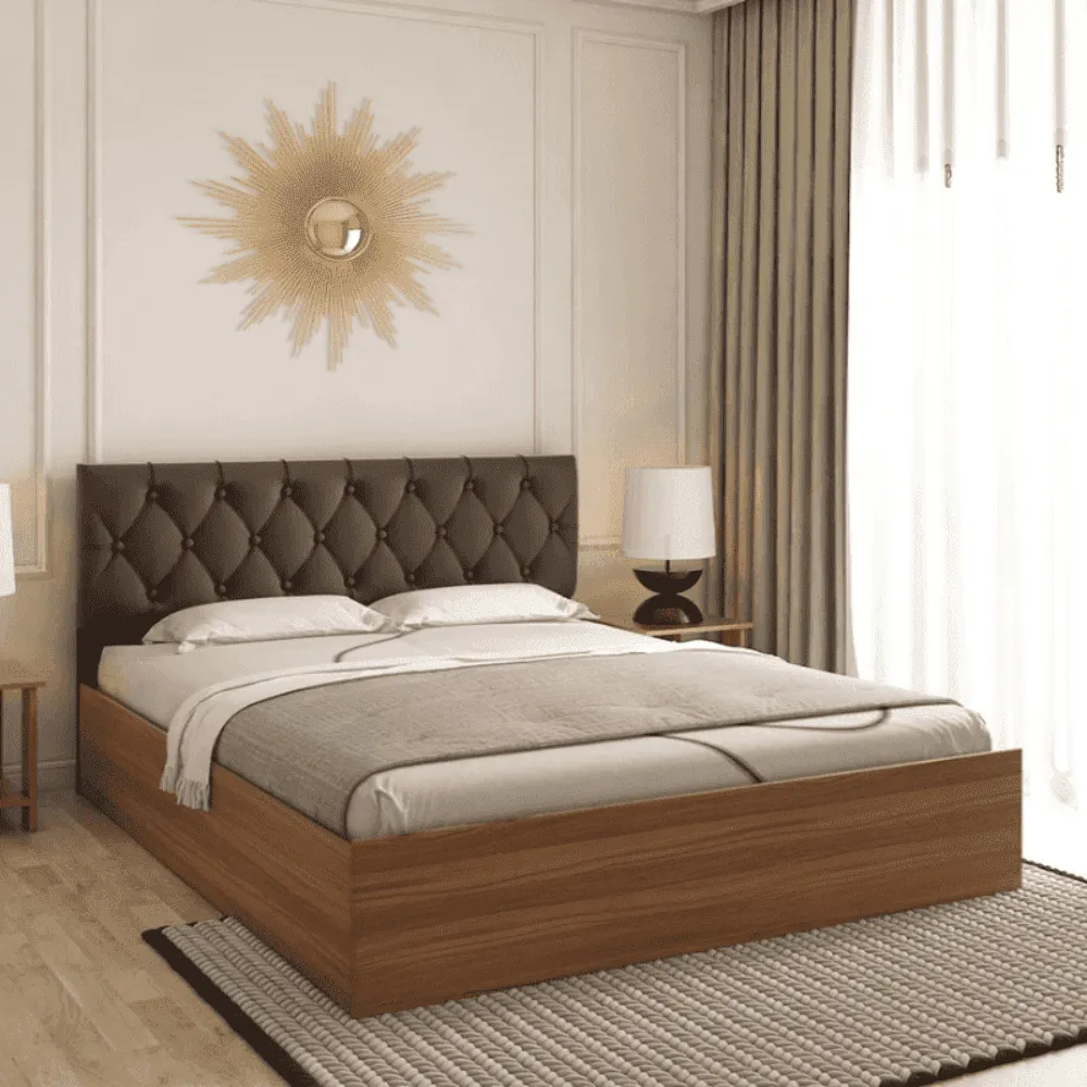 Quilt Plus Upholstered Bed with Storage in Brown Finish