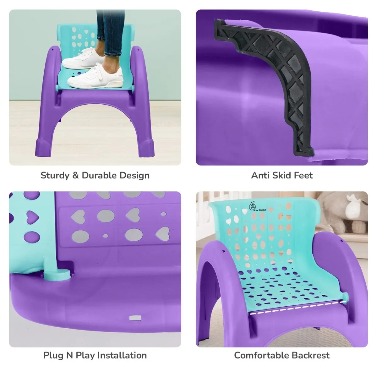 R for Rabbit Jelly Bean 3 In 1 Multi-Functional Kids Chair- Green Purple