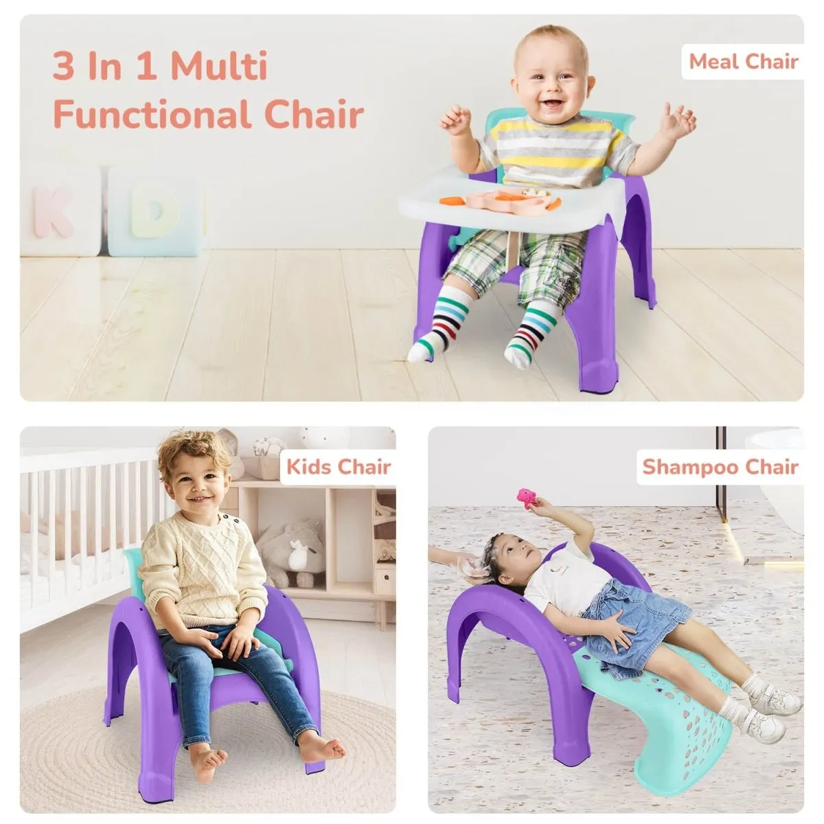 R for Rabbit Jelly Bean 3 In 1 Multi-Functional Kids Chair- Green Purple