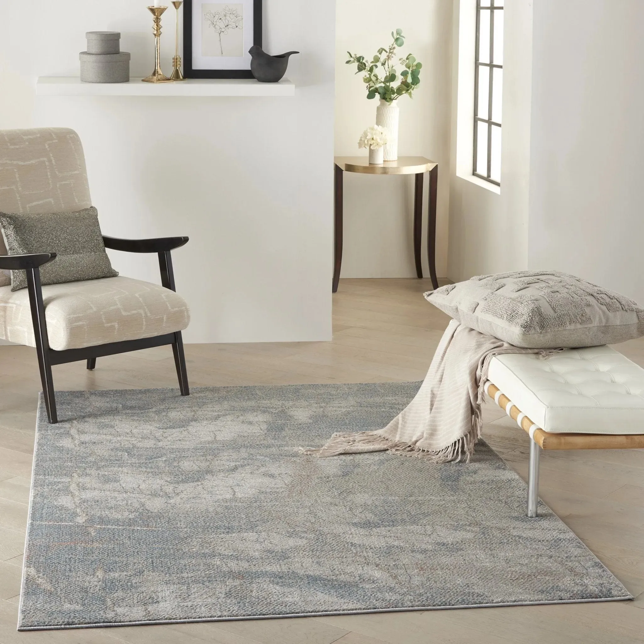 Rustic Textures RUS15 Light Grey/Blue Rug