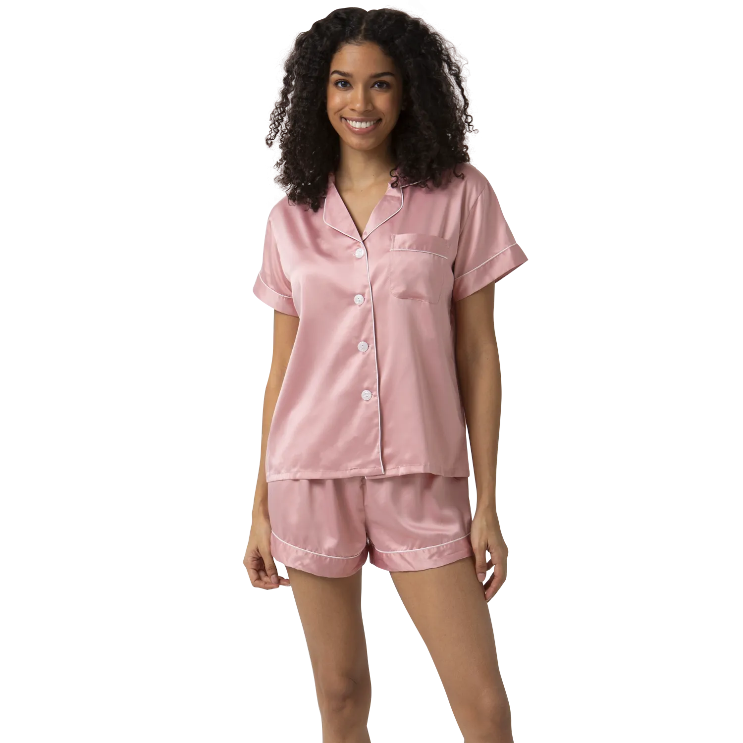 Short Satin Pajamas Set - Front Design