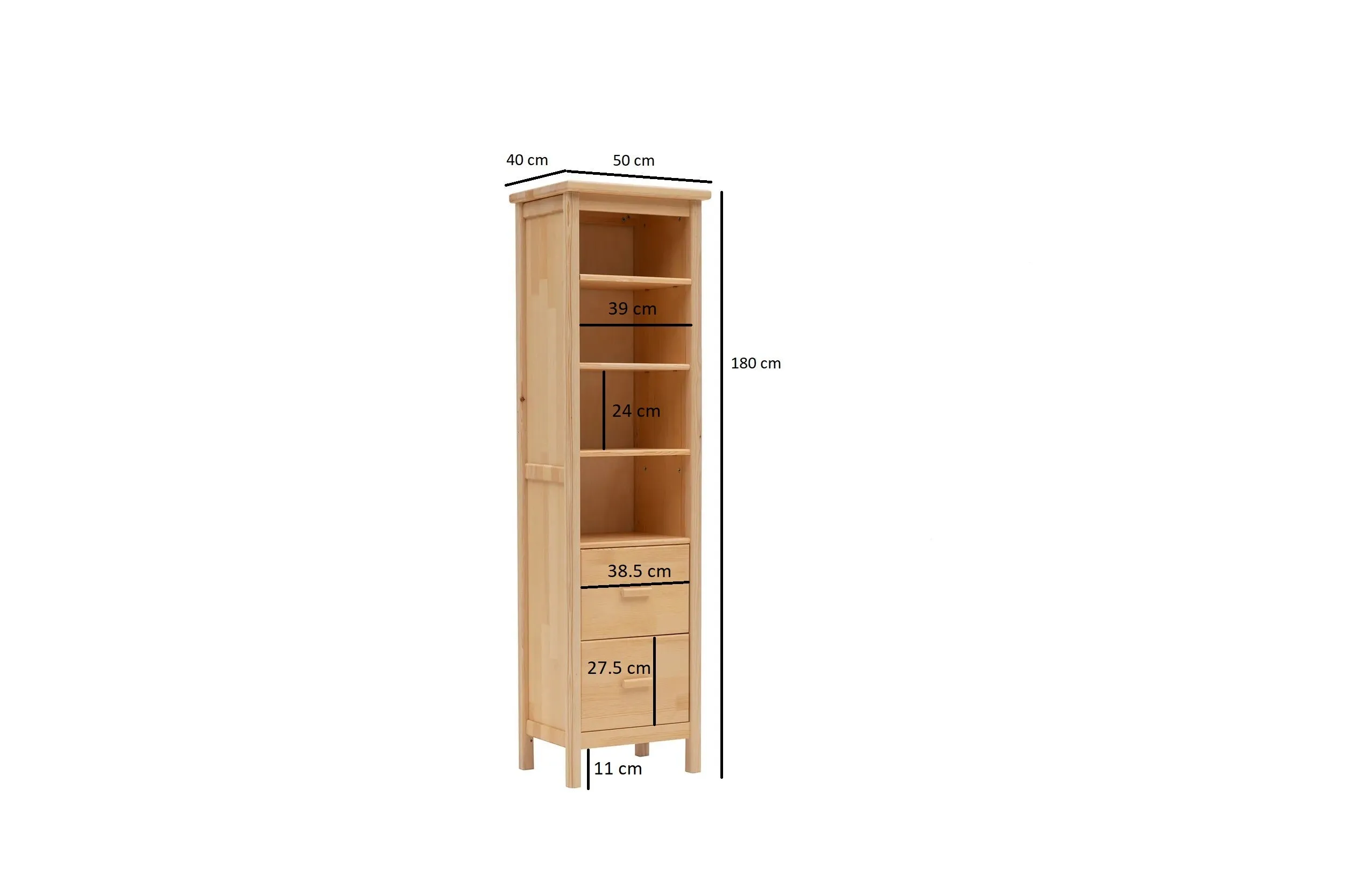 Solid Pine Wood Handmade Bookcase Bookshelf Shelving Unit with Drawers an Open Storage Shelves Dawn