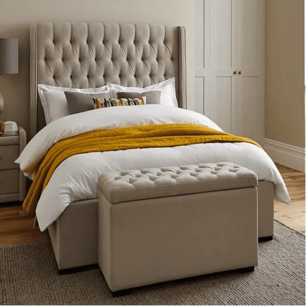 Straight Quilt Bed with Storage in Suede