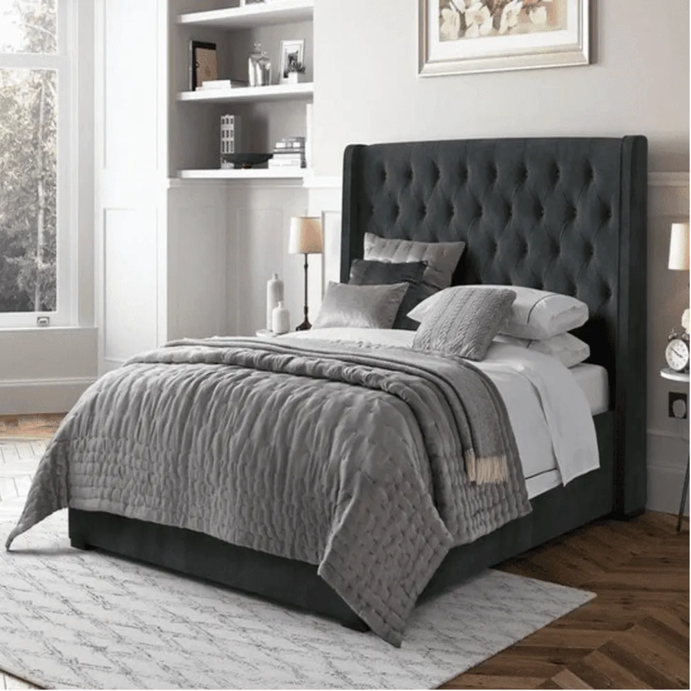 Straight Quilt Bed with Storage in Suede