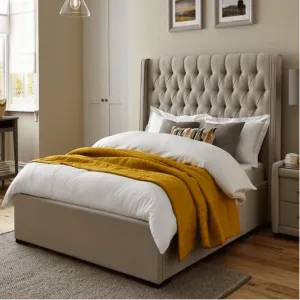 Straight Quilt Bed with Storage in Suede