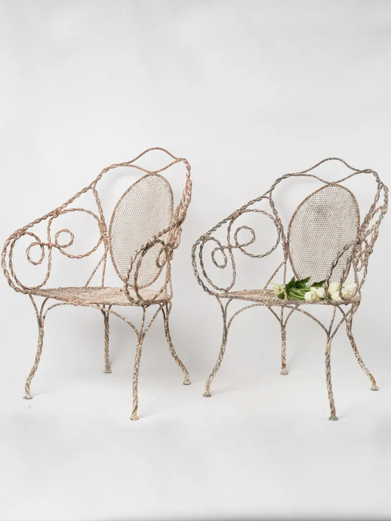 Stunning Pair of Late 19th-Century French Wrought Iron Garden Armchairs