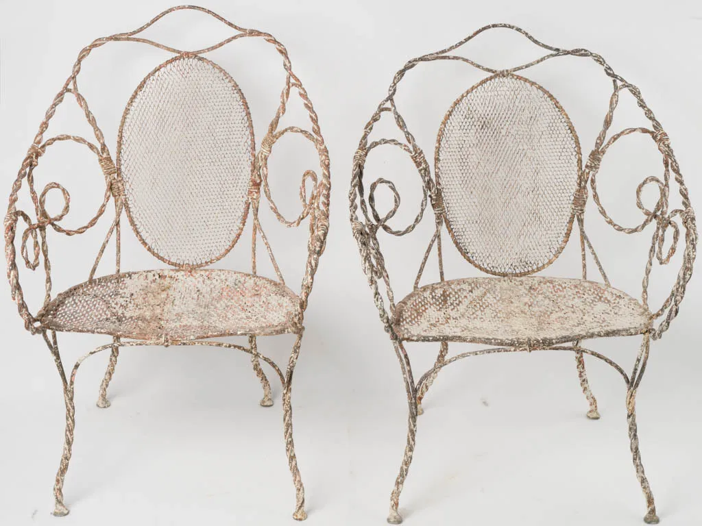 Stunning Pair of Late 19th-Century French Wrought Iron Garden Armchairs