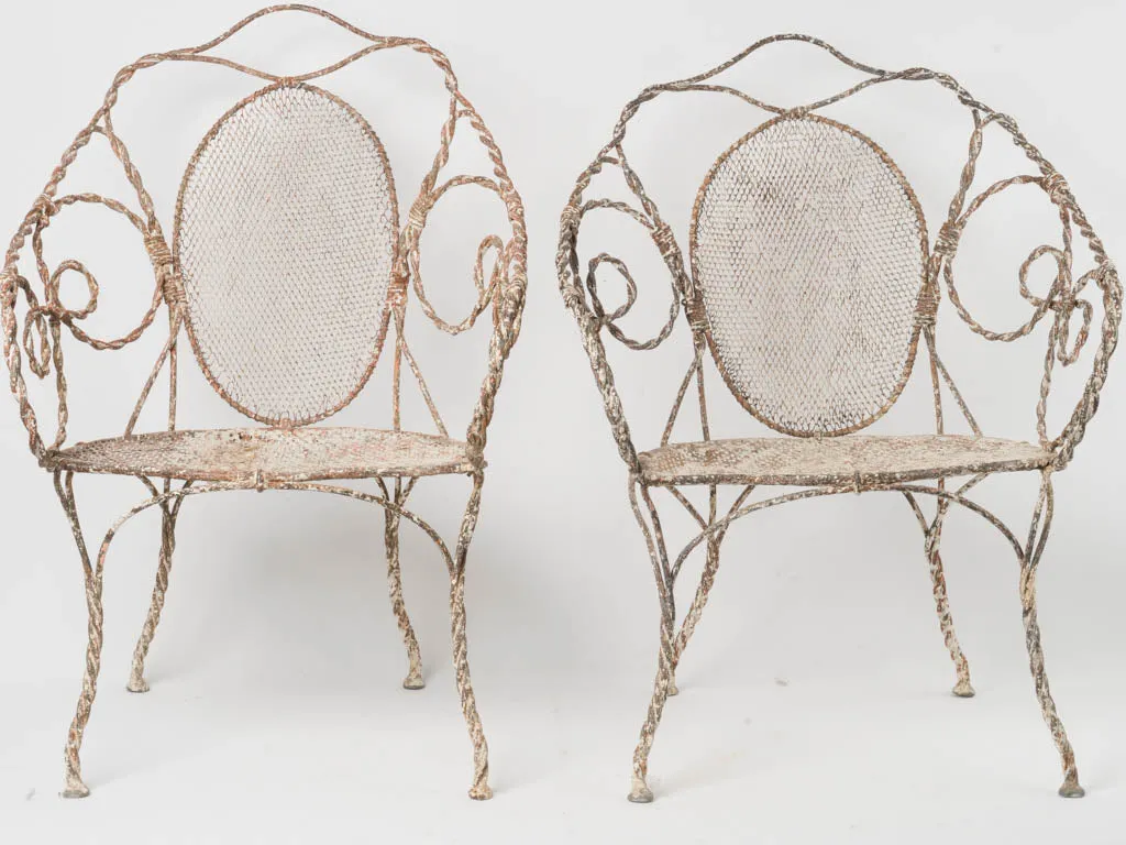 Stunning Pair of Late 19th-Century French Wrought Iron Garden Armchairs