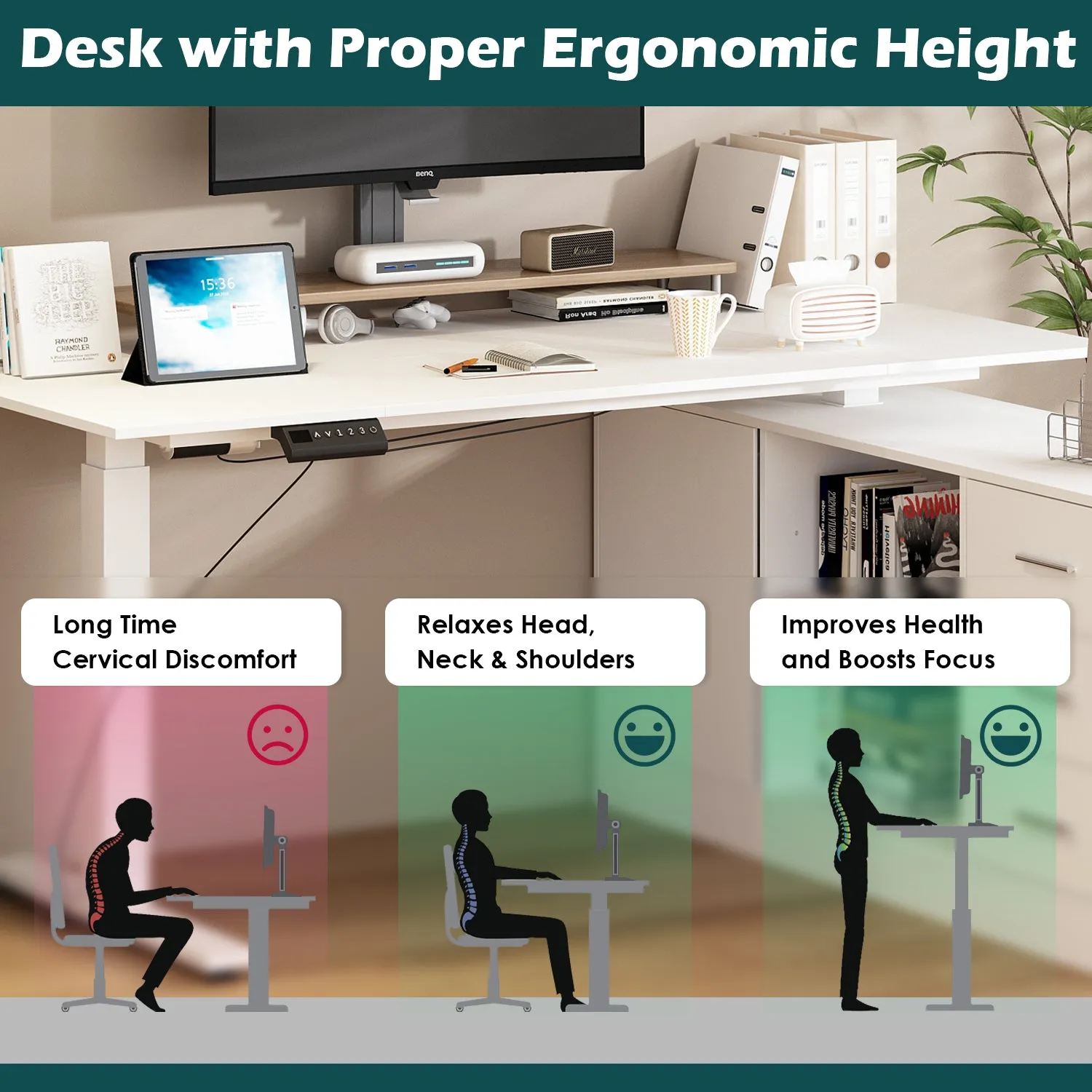 Super-Sized Standing Desk with Electric Lift - 63"x31.5"PC Desktop