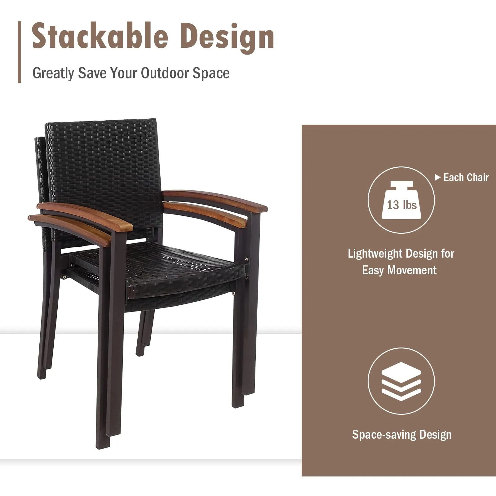 Tangkula 2 Pieces Outdoor PE Wicker Stackable Chairs