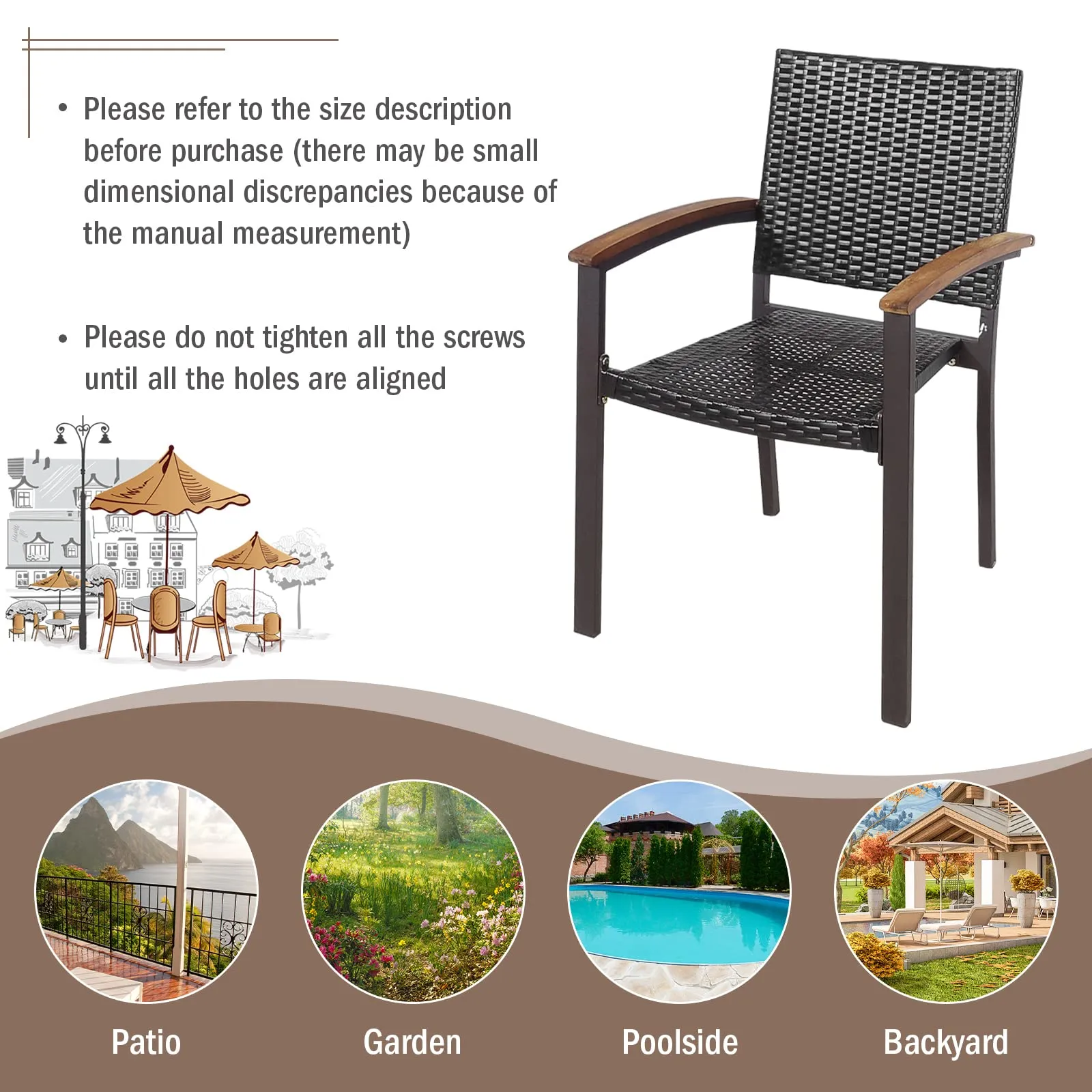 Tangkula 2 Pieces Outdoor PE Wicker Stackable Chairs