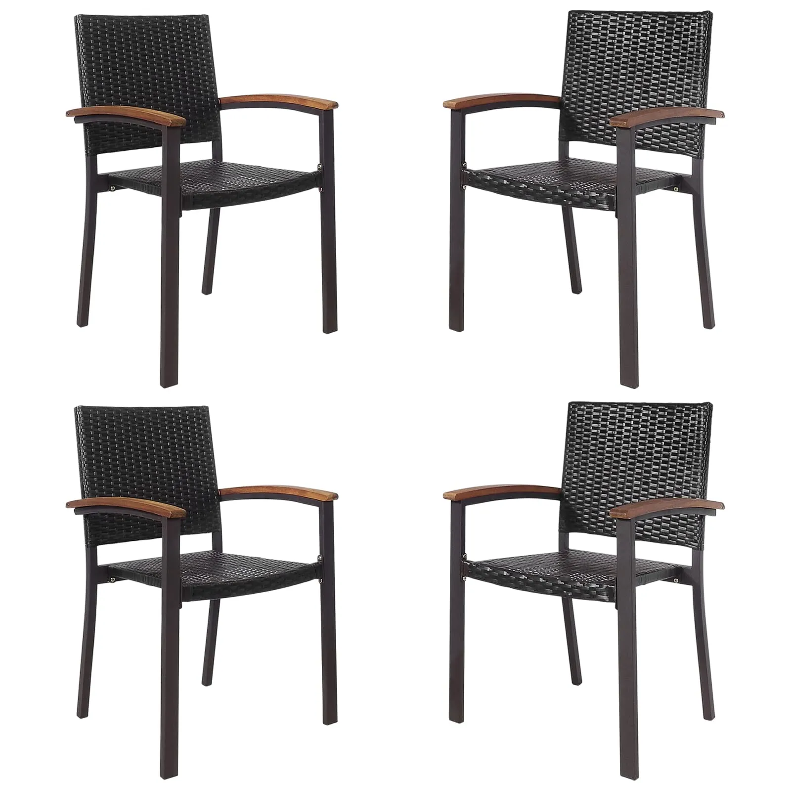 Tangkula 2 Pieces Outdoor PE Wicker Stackable Chairs