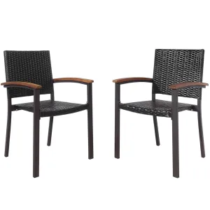 Tangkula 2 Pieces Outdoor PE Wicker Stackable Chairs