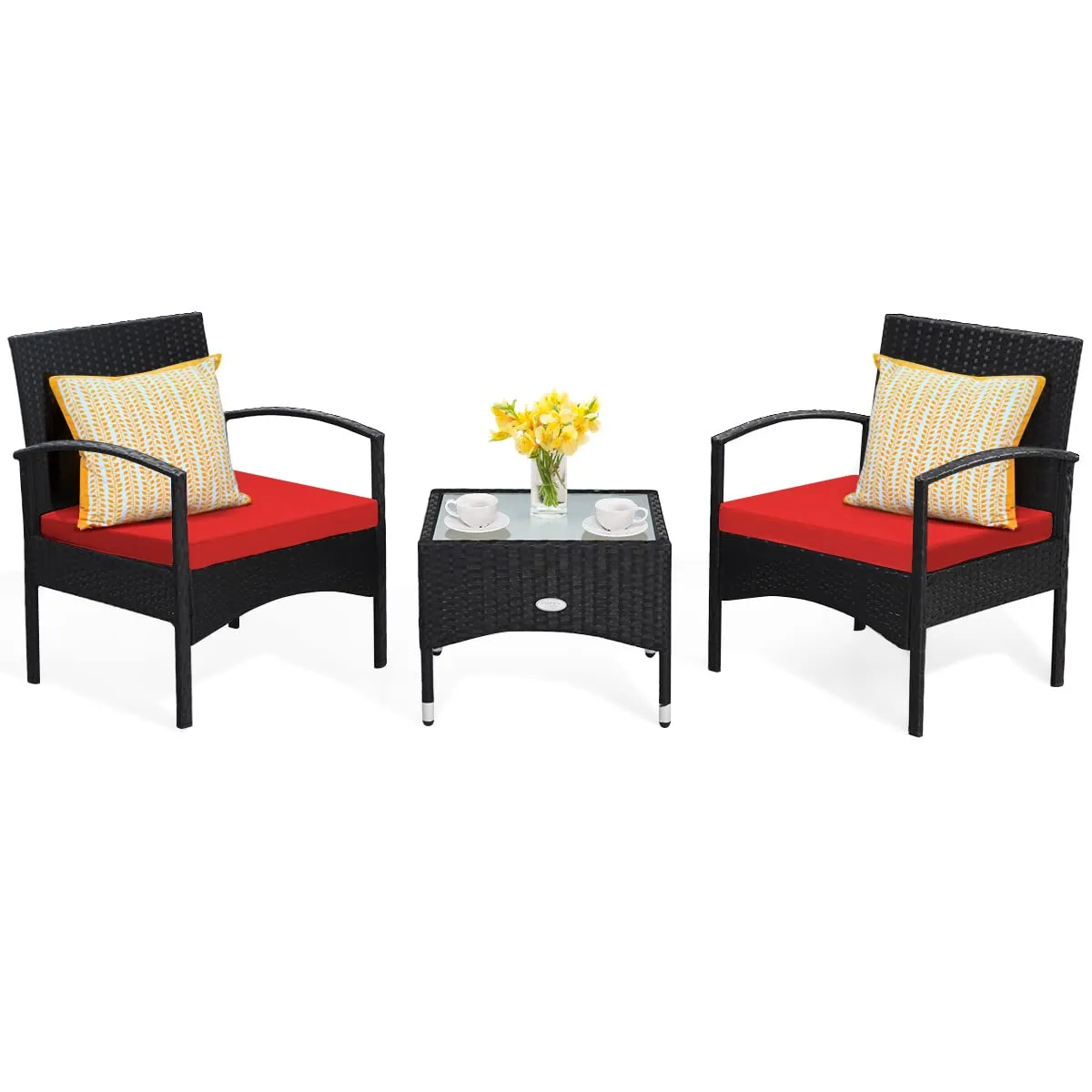 Tangkula 3 Pieces Patio Rattan Conversation Set