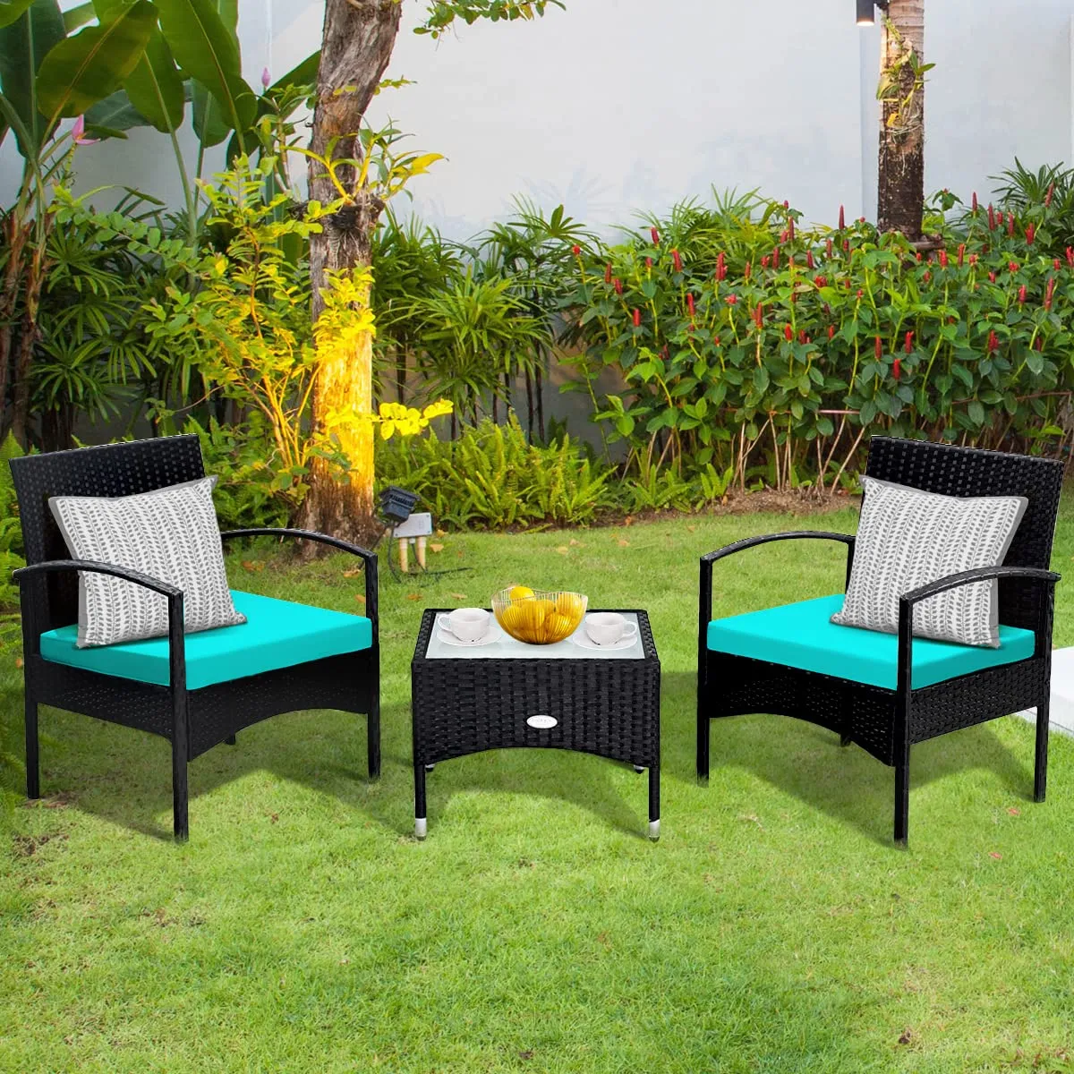 Tangkula 3 Pieces Patio Rattan Conversation Set