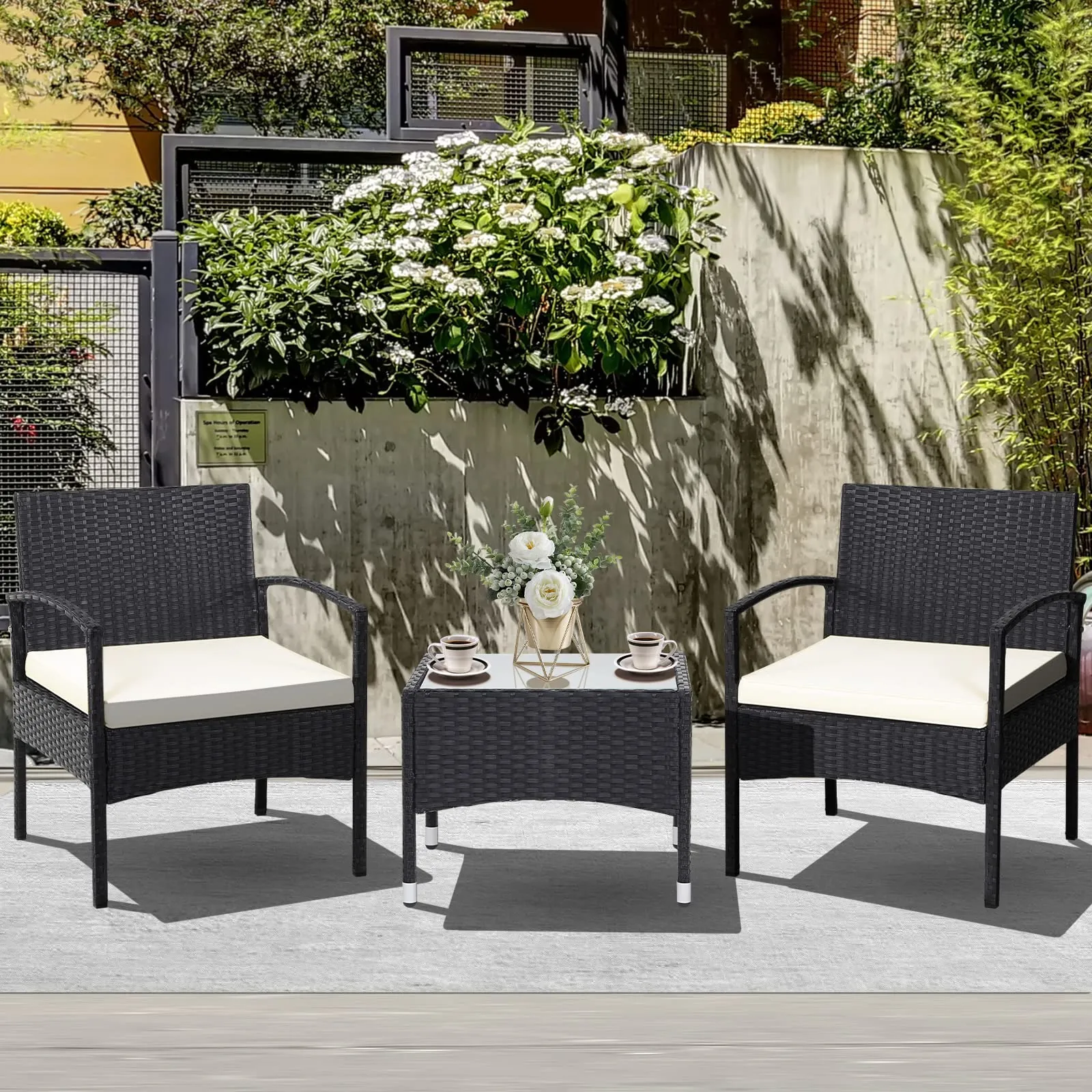 Tangkula 3 Pieces Patio Rattan Conversation Set